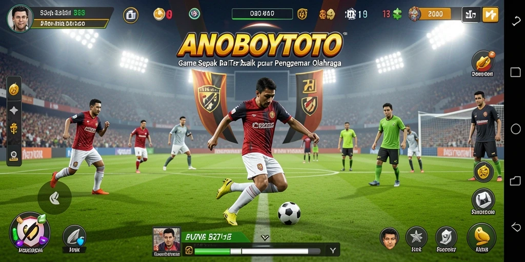 Tampilan gameplay <strong>ANOBOYTOTO</strong> dengan aksi sepak bola yang mendebarkan.