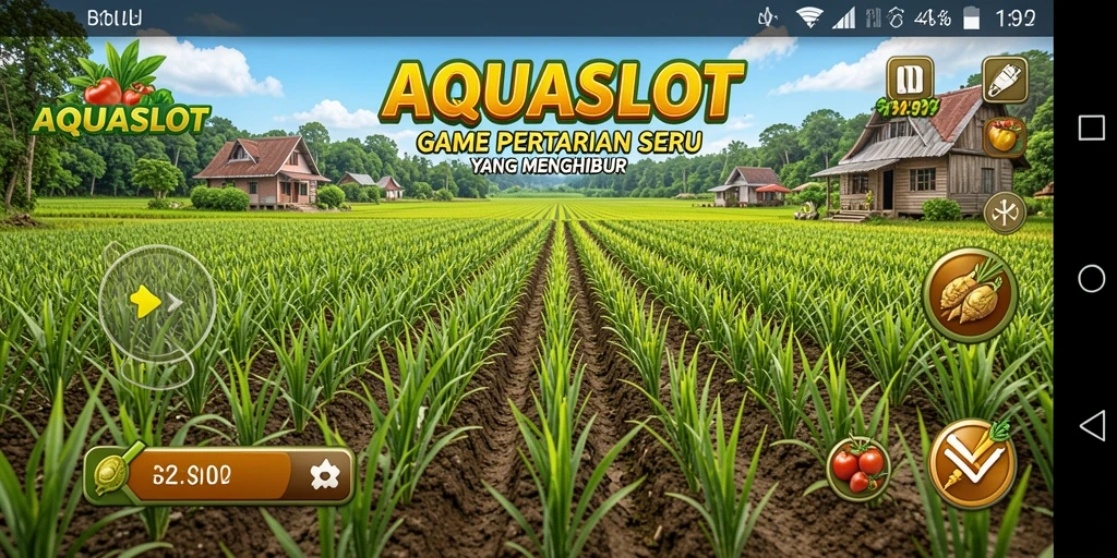 Tangkapan layar gameplay AQUASLOT yang menunjukkan aktivitas bertani.