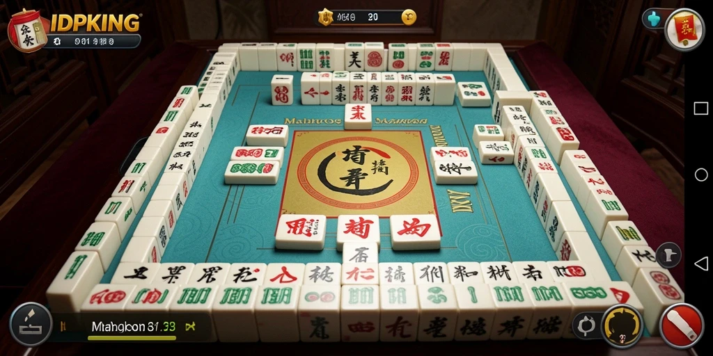 Screenshot menunjukkan gameplay menarik dari IDPKING dengan ubin Mahjong berwarna.