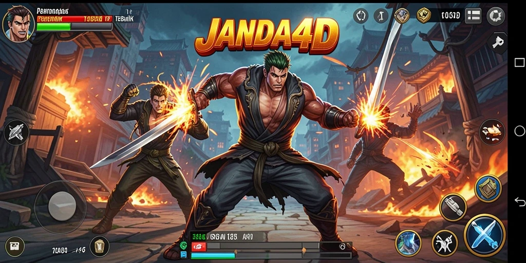 Screenshot utama dari JANDA4D menunjukkan aksi pertarungan yang mendebarkan.