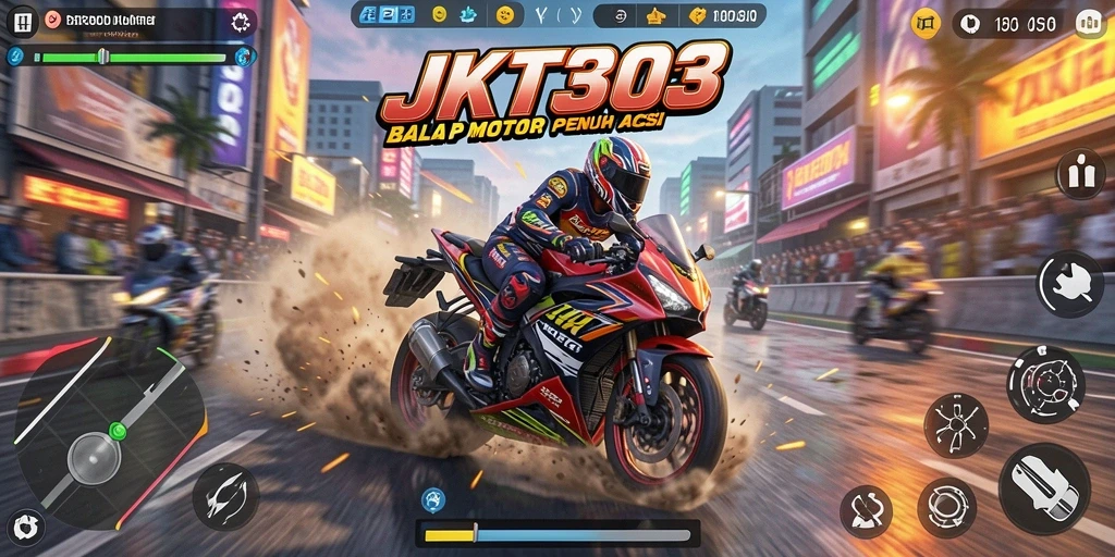 Screenshot JKT303 menampilkan balapan motor yang cepat dan penuh aksi.