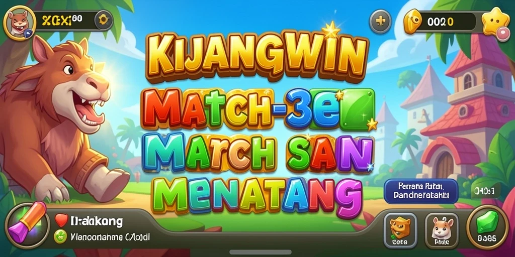 Screenshot gameplay KIJANGWIN menampilkan aksi mencocokkan elemen dengan warna-warni cerah.