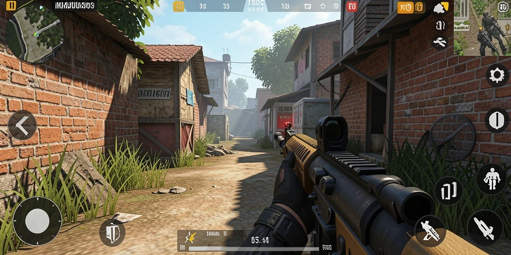 Screenshot gameplay MADU303 dengan aksi tembak-menembak yang intens.