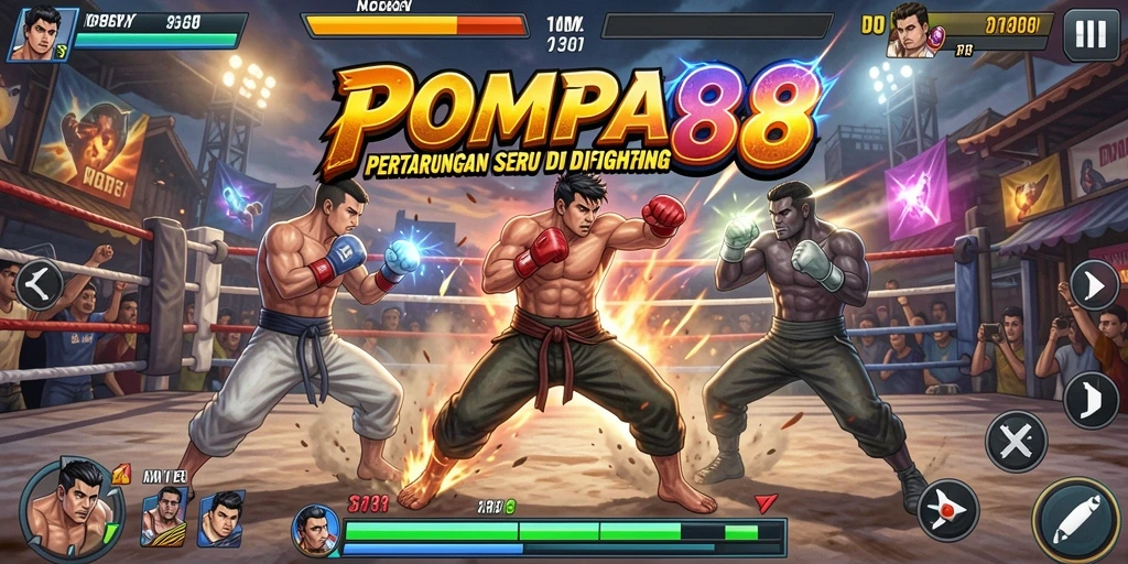 Screenshot POMPA88 menampilkan gameplay pertarungan yang intens.
